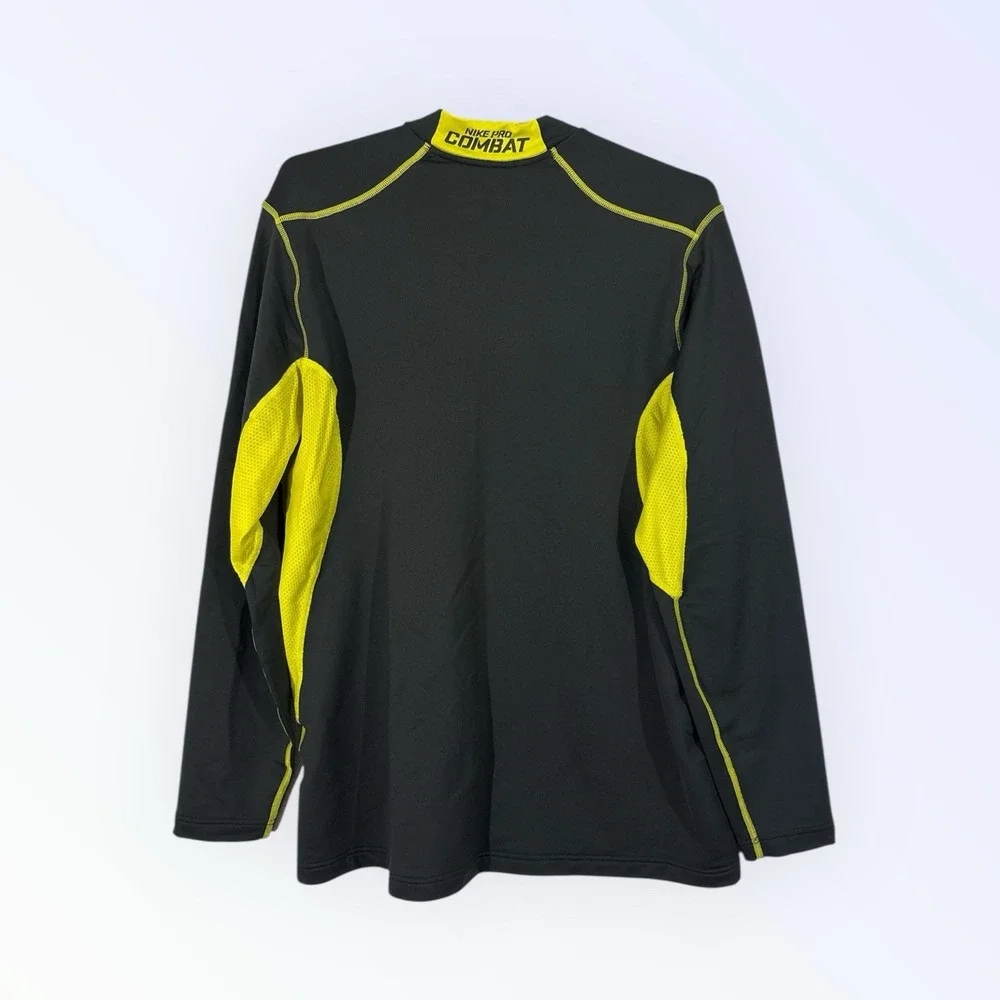 NIKE PRO Combat Hyperwarm Dri-Fit Base Layer Shirt Sz XL Gray Yellow Fitted - Picture 9 of 12